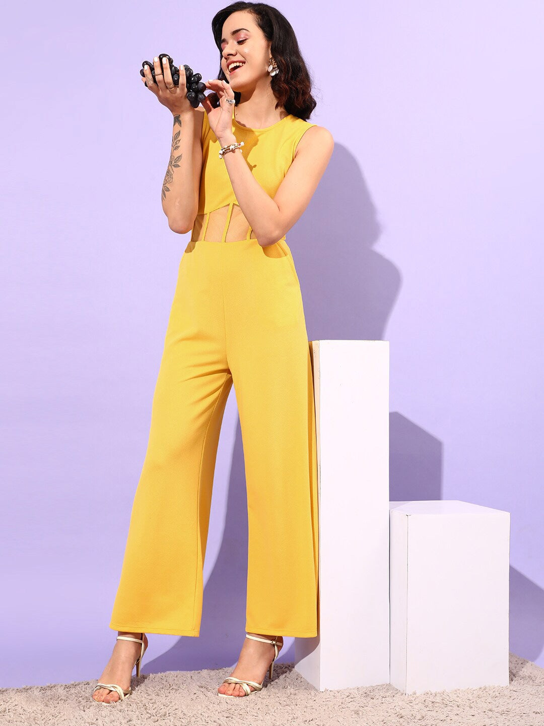 Berrylush - Jumpsuit - Round Neck Basic Corset Jumpsuit - Yellow - 0641012e-ad14-471b-9602-8f62a69276161676110841695Jumpsuit5