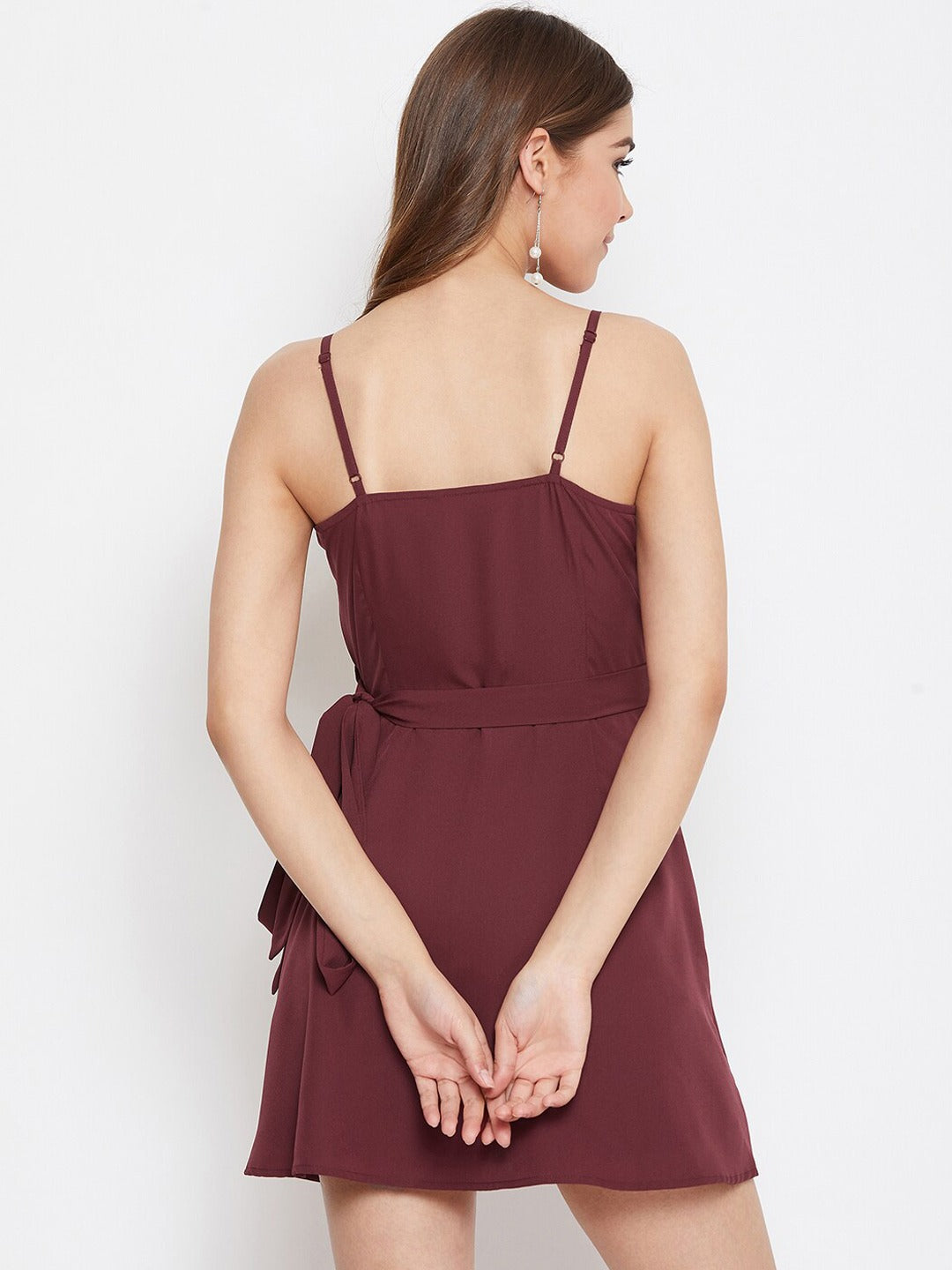 Berrylush - Playsuit - Burgundy Solid Layered Playsuit - - 15dd7dba-6804-4b10-8279-478438a8ca1f1605127502476-5
