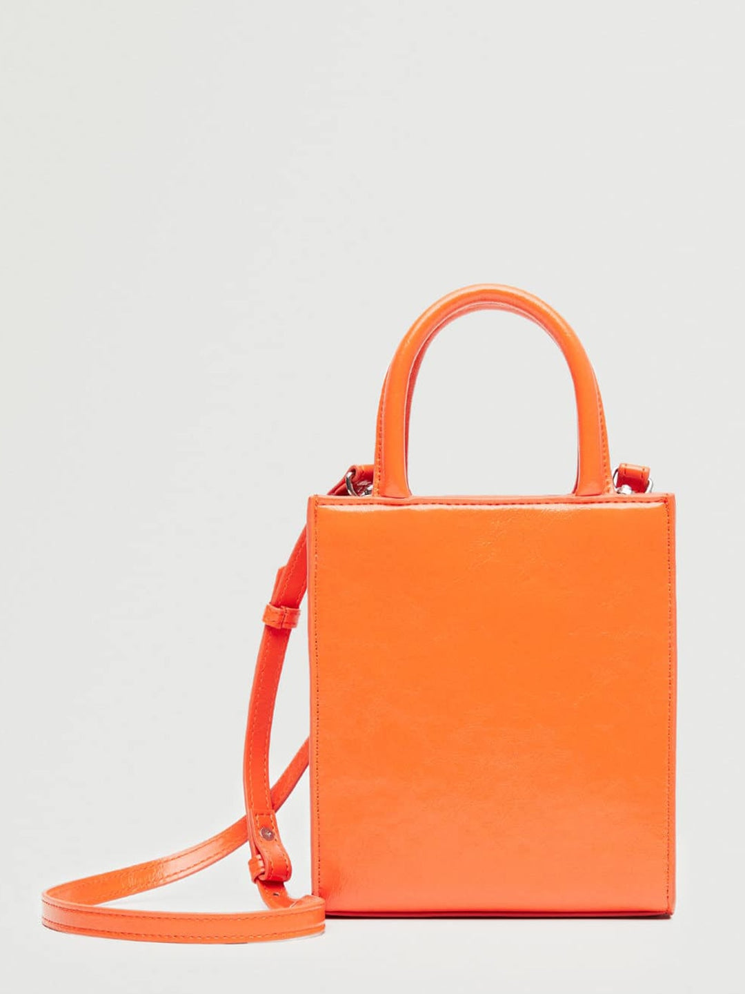 MANGO - Handbag - Women Structured Handheld Bag - Orange - 1d0dcf05-d291-4e1f-88dc-e67575e4946e1668512666856-MANGO-Orange-Solid-Structured-Handheld-Bag-with-Detachable-S-2