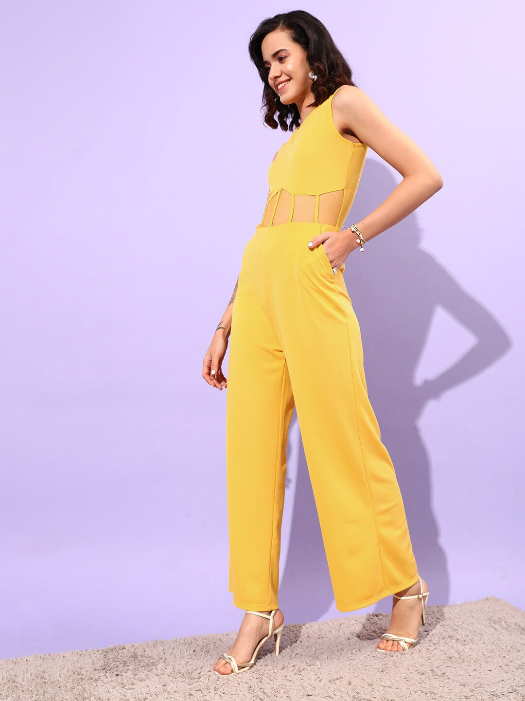 Berrylush - Jumpsuit - Round Neck Basic Corset Jumpsuit - Yellow - 210d661b-164c-475f-873a-d434df49962a1676110841734Jumpsuit3