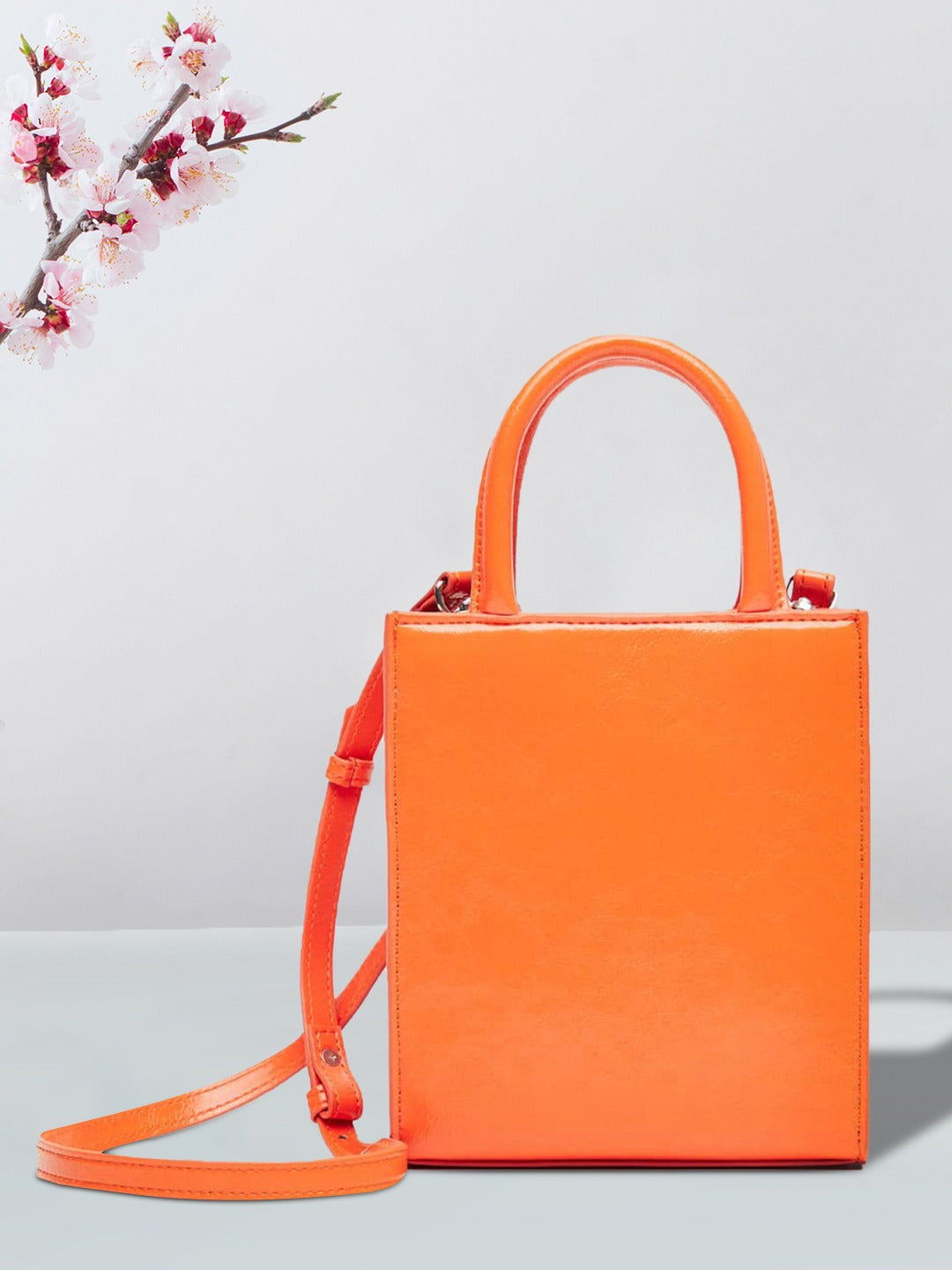 MANGO - Handbag - Women Structured Handheld Bag - Orange - 3079b58a-02b7-48a6-b8c6-9aeaafa2977c1668512666870-MANGO-Orange-Solid-Structured-Handheld-Bag-with-Detachable-S-1