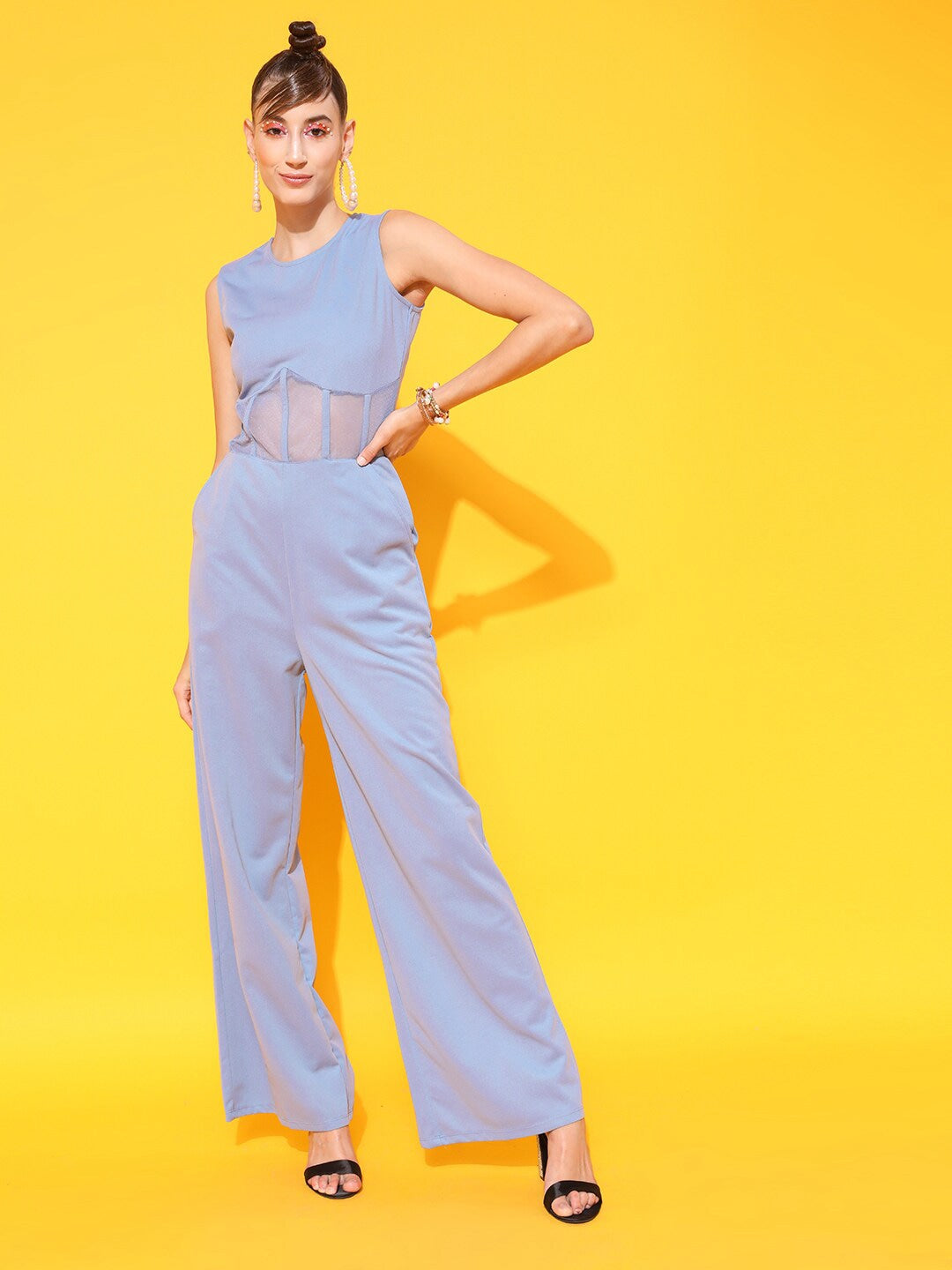 Berrylush - Jumpsuit - Round Neck Basic Corset Jumpsuit - Blue - 44783912-94cb-4350-b16e-0f05148436d51654257514170STREET9BlueBasicJumpsuit1
