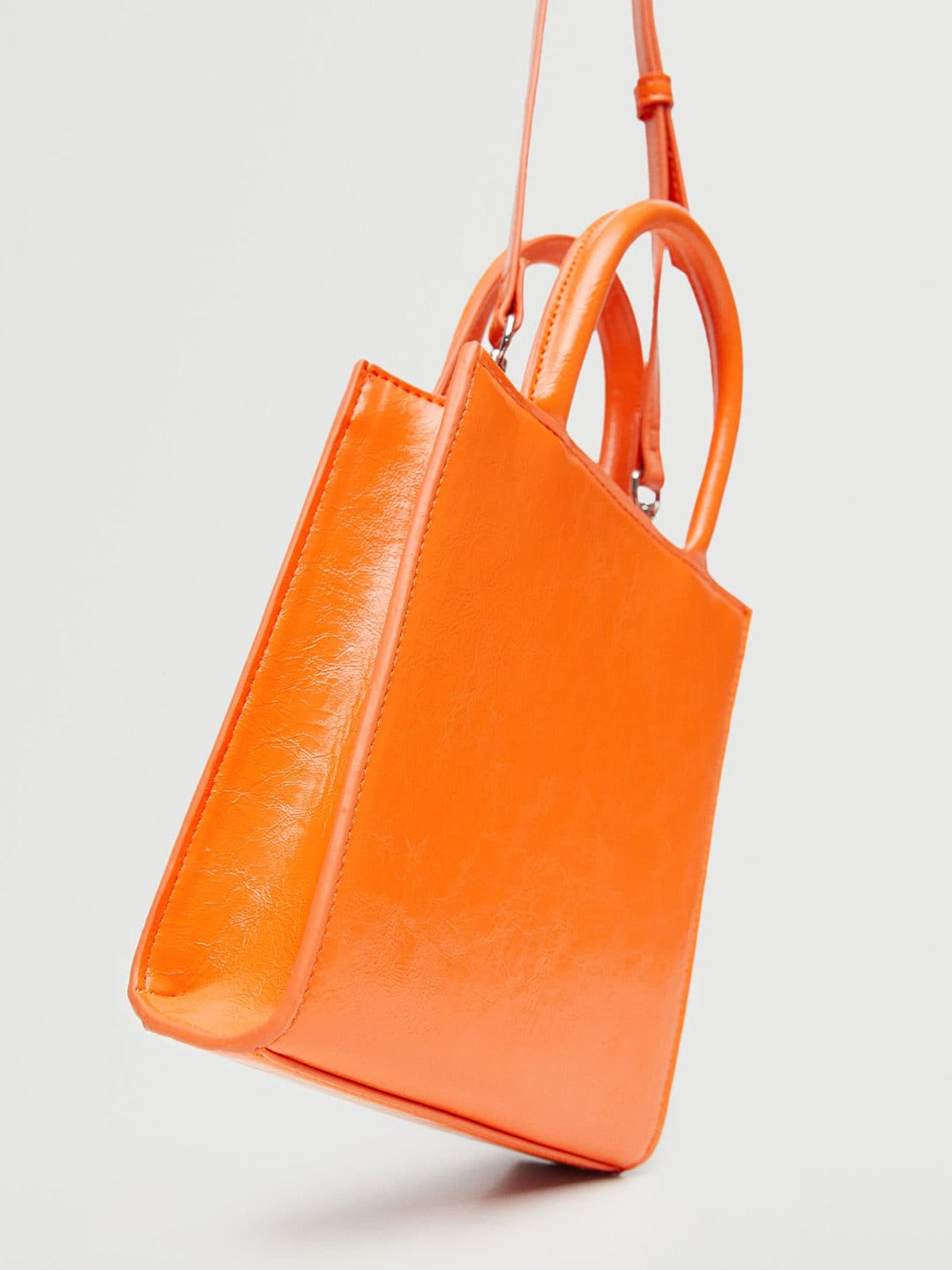 MANGO - Handbag - Women Structured Handheld Bag - Orange - 4e1fed05-0425-4c08-b739-a01fa75d61831668512666805-MANGO-Orange-Solid-Structured-Handheld-Bag-with-Detachable-S-5