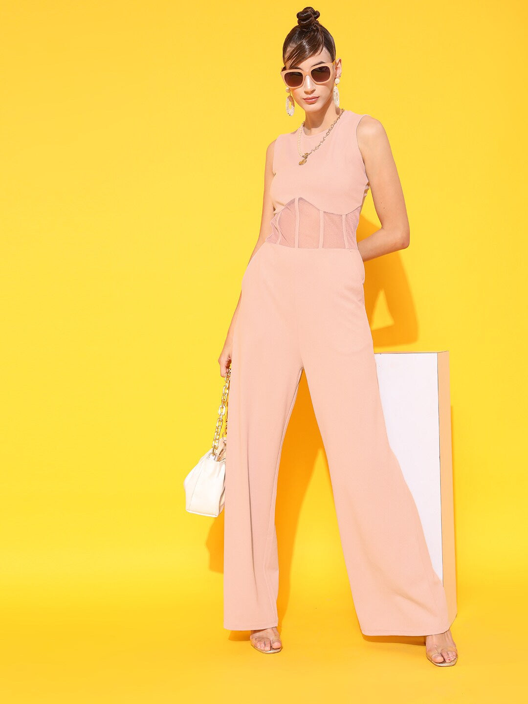 Berrylush - Jumpsuit - Round Neck Basic Corset Jumpsuit - Pink - 507f854f-aab2-465b-a66b-2f990cfbda031654259439116STREET9PinkCapriJumpsuit5