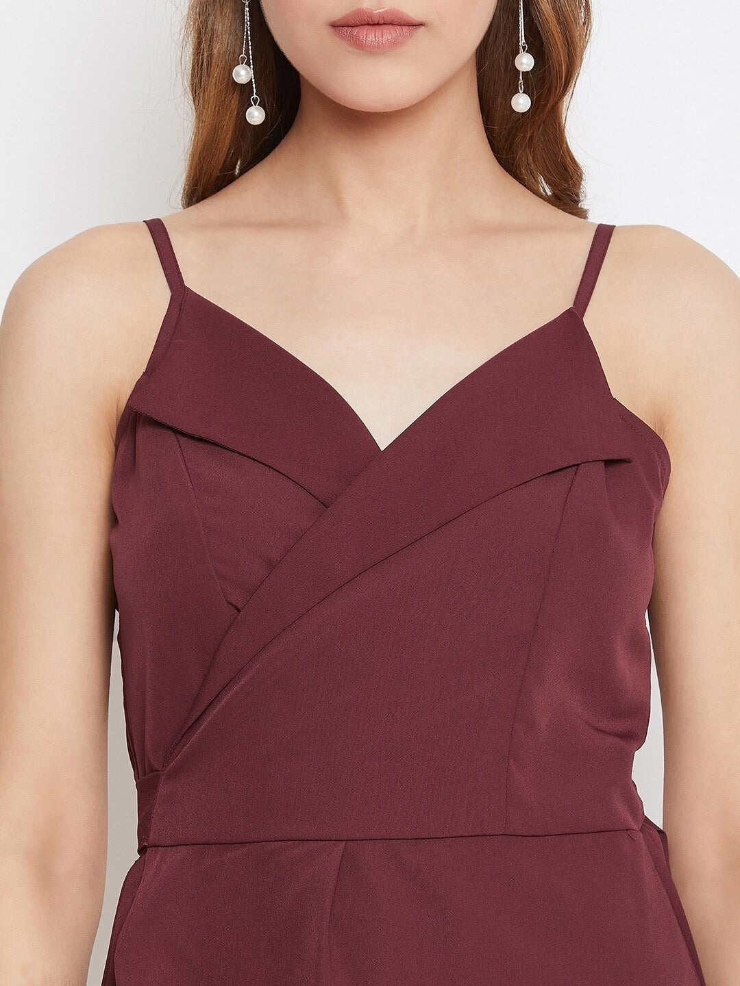 Berrylush - Playsuit - Burgundy Solid Layered Playsuit - - 5644277f-b77d-4dc4-a6f0-4b30ff5537091605127502317-2