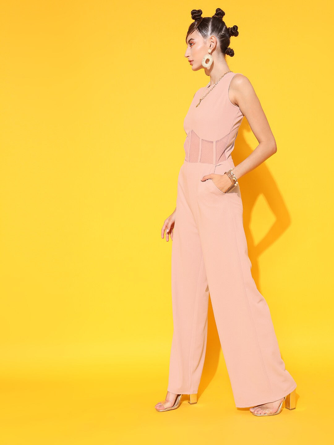 Berrylush - Jumpsuit - Round Neck Basic Corset Jumpsuit - Pink - 61f62ea0-4dd8-454b-832c-29d6e37f3b351654259439134STREET9PinkCapriJumpsuit3