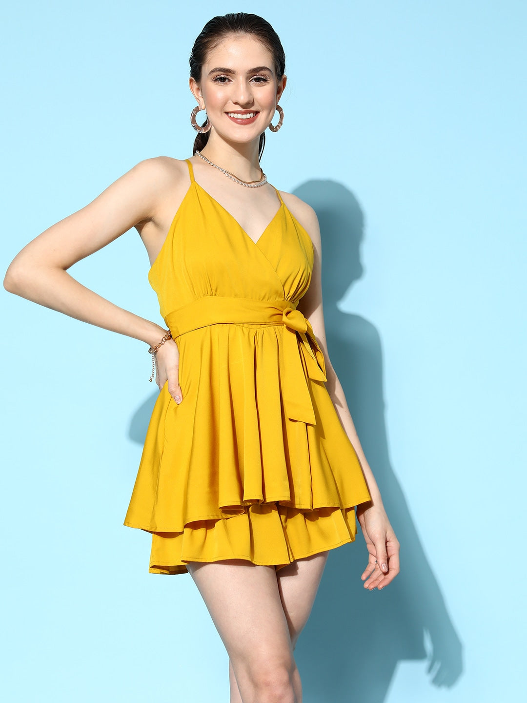 Berrylush - Jumpsuit - Yellow Lace Frills Layered Jumpsuit - - 7f22a6e5-40ce-4e24-9103-04643dd91c251667994739526-Berrylush-Women-Yellow-Solid-Layered-Jumpsuit-48316679947390-3