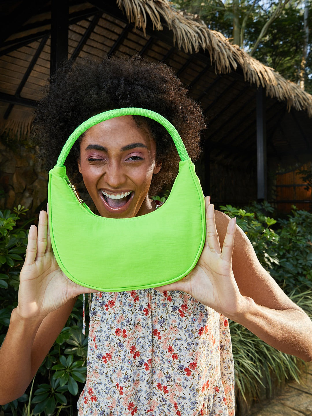 MANGO - Handbag - Half Moon Style Baguette Bag - Silver - 993ba75f-7b91-4adf-9c5e-f4a90814d9751668426330982-MANGO-Neon-Green-Solid-Half-Moon-Baguette-Bag-24716684263306-1