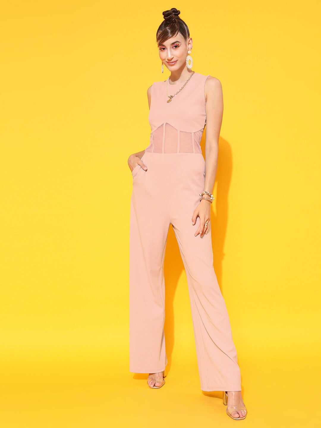 Berrylush - Jumpsuit - Round Neck Basic Corset Jumpsuit - Pink - 9fb8a2bd-bd35-4f1c-8ed2-a45eac6f6f661654259439144STREET9PinkCapriJumpsuit1