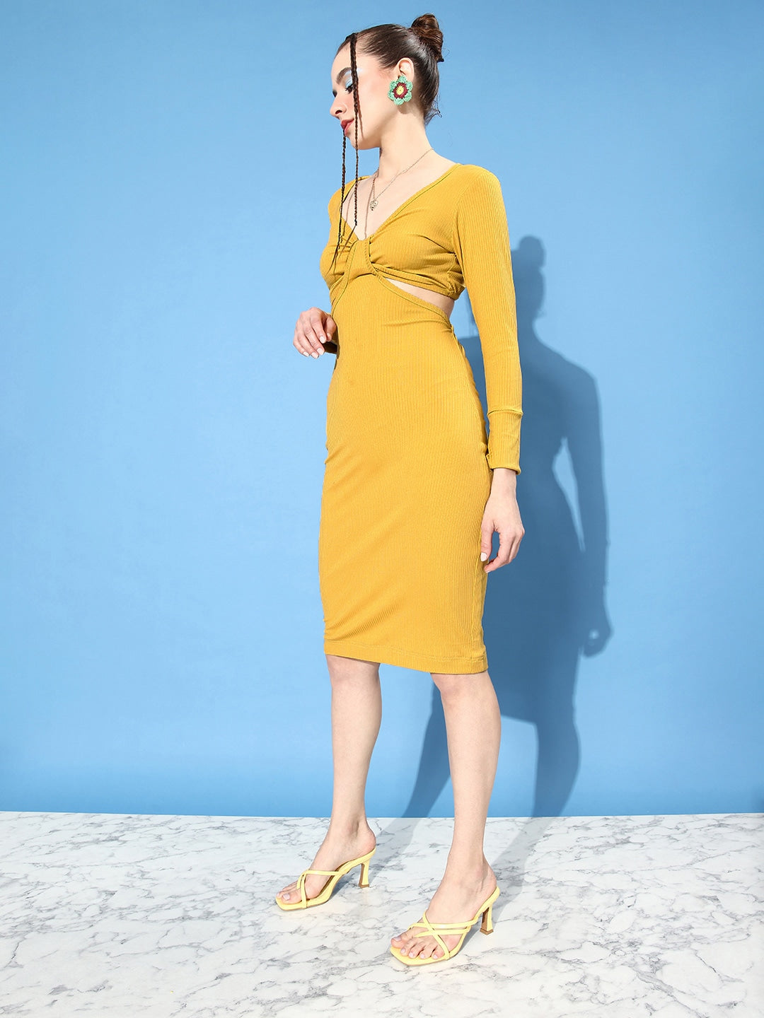 Berrylush - Dress - Solid Cut-Outs Bodycon Dress - Yellow - a6a37dcf-be00-4d92-b644-a90ba6b7d8511673439412313-ANVI-Be-Yourself-Women-Dresses-2631673439411866-3