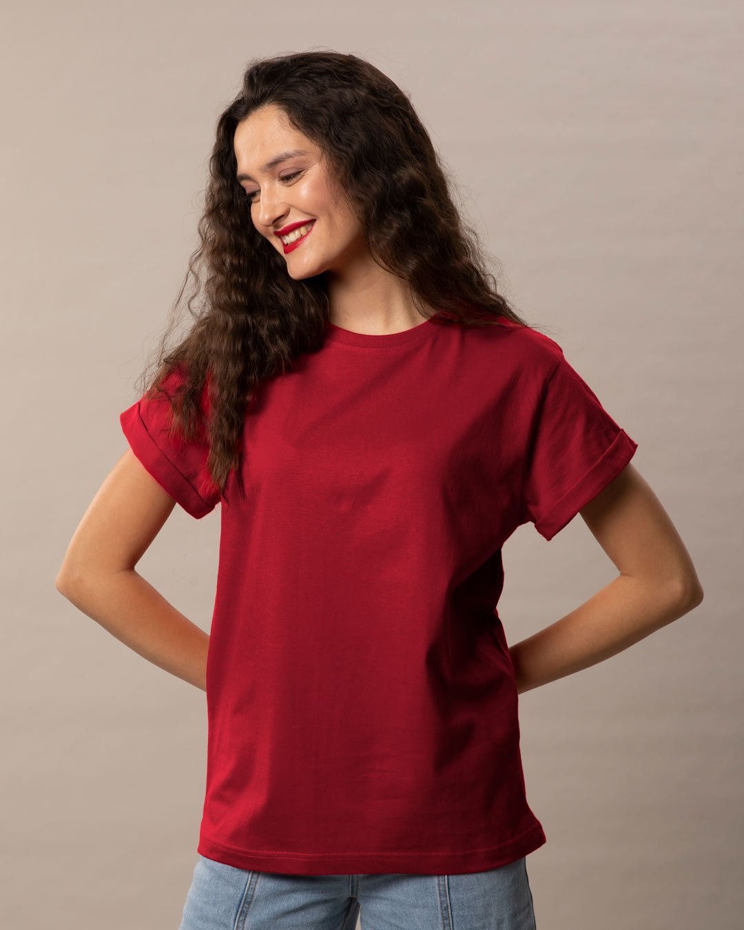 StarApps - Tshirts - 100% Cotton Blank T-shirts - for her Strong Red - bold-red-boyfriend-t-shirt-women-s-plain-boyfriend-t-shirts-170465-1530354173