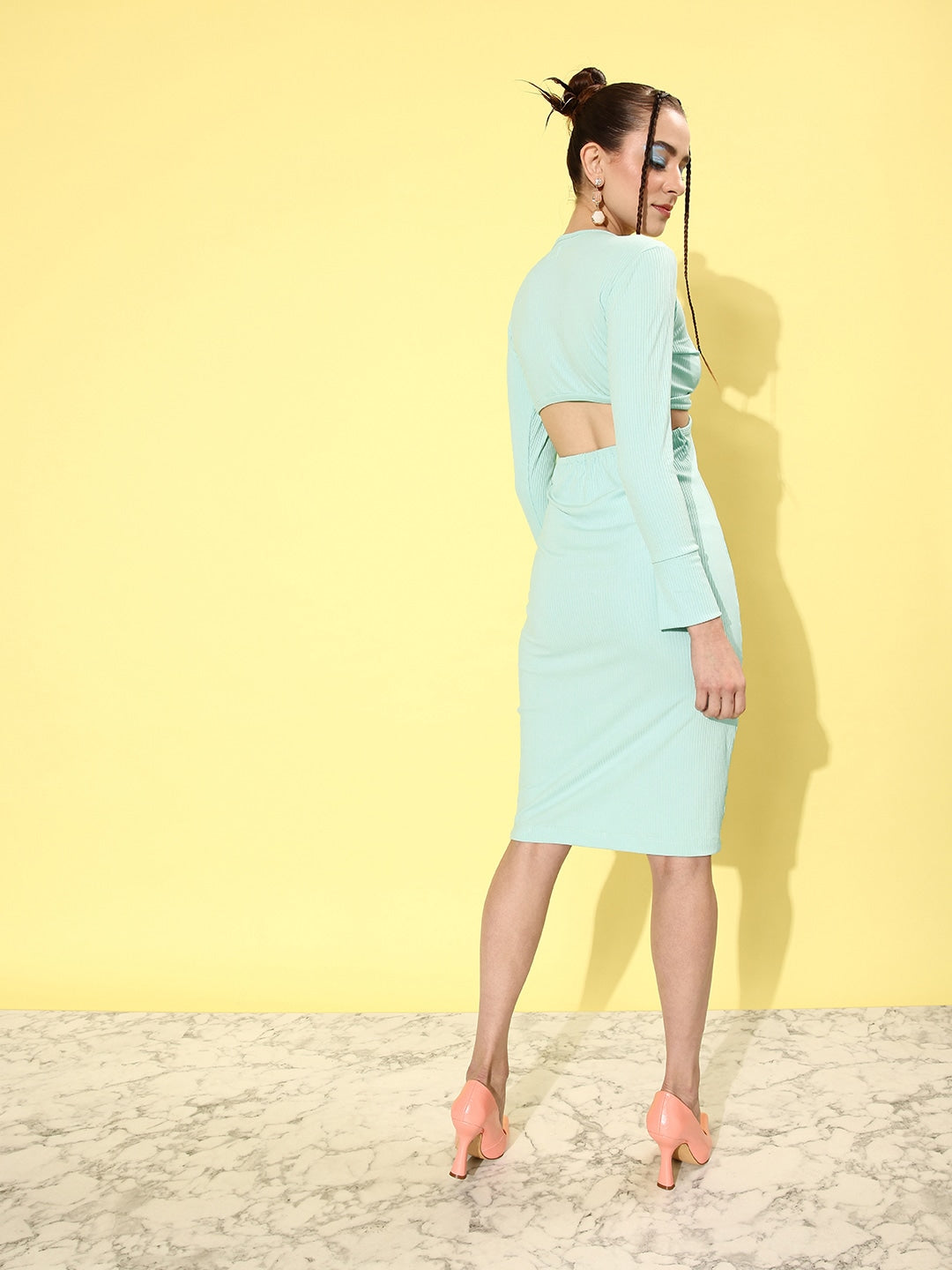 Berrylush - Dress - Solid Cut-Outs Bodycon Dress - Blue - e063a54d-7a56-447f-9948-0474ad3a46c41673439429843-ANVI-Be-Yourself-Women-Dresses-6581673439429408-5