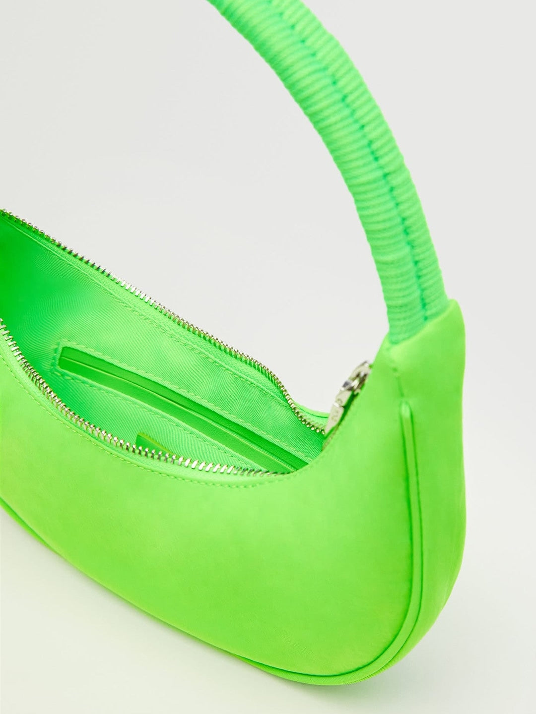 MANGO - Handbag - Half Moon Style Baguette Bag - Green - e0e1ee0b-be67-4d64-a482-ce6e71d4f5251668426330927-MANGO-Neon-Green-Solid-Half-Moon-Baguette-Bag-24716684263306-5