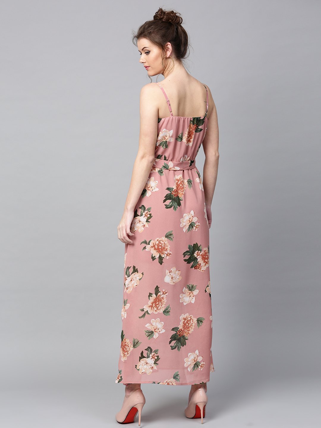 Dress Star - Dress - Floral Printed Maxi Dress - Dusty Pink And Green - 11518762643465-SASSAFRAS-Women-Pink-Printed-Maxi-Dress-8201518762643321-5_d18434ad-42ec-40a7-a6fe-c8c82d21f69a