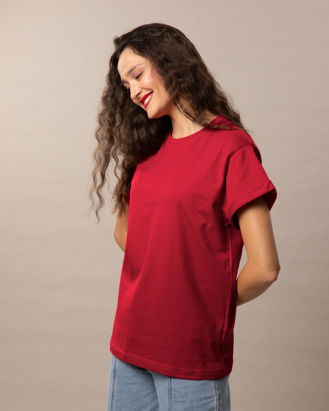 StarApps - Tshirts - 100% Cotton Blank T-shirts - for her Strong Red - bold-red-boyfriend-t-shirt-women-s-plain-boyfriend-t-shirts-170465-1530354175