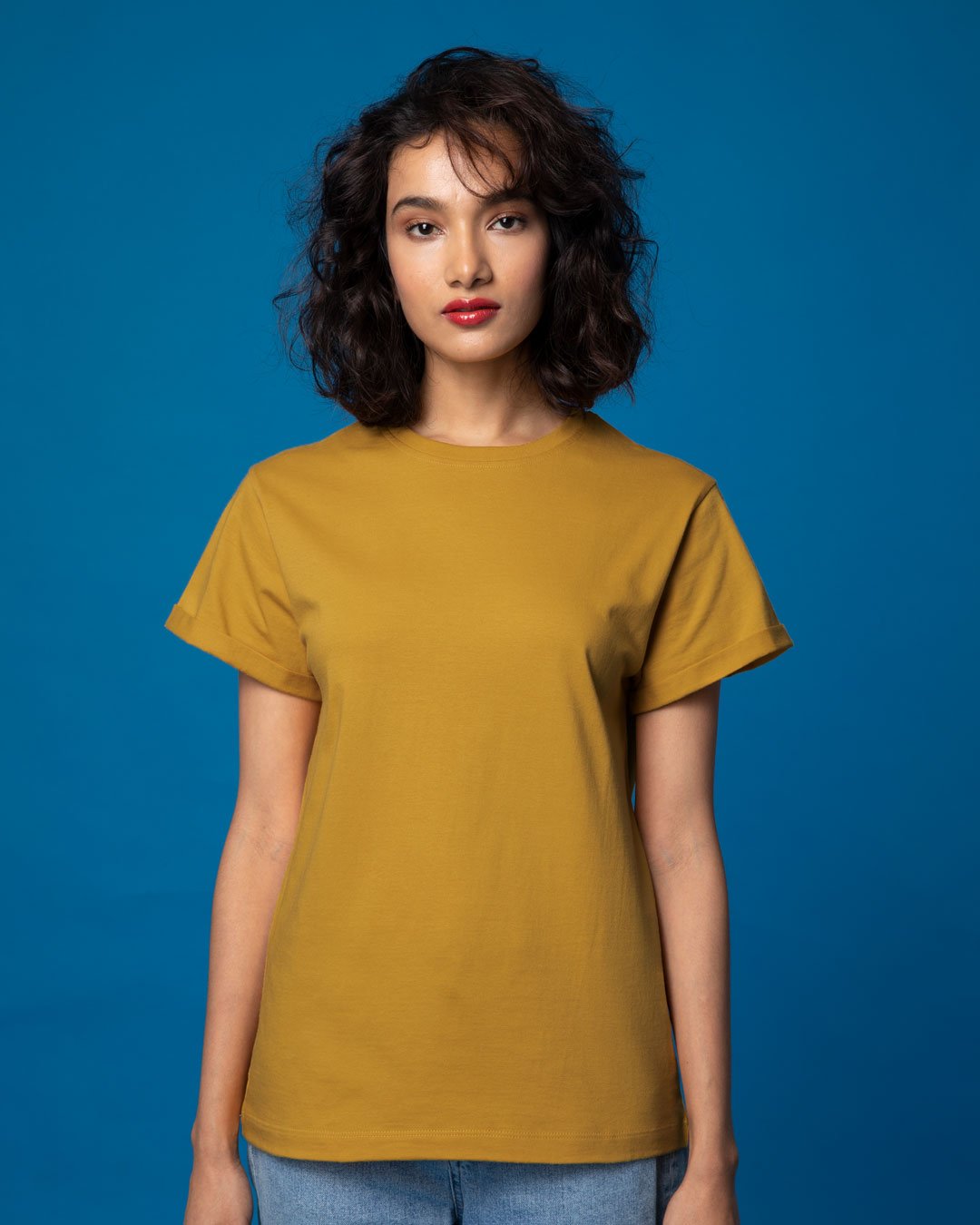 StarApps - Tshirts - 100% Cotton Blank T-shirts - for her Mustard Yellow - mustard-yellow-boyfriend-t-shirt-women-s-plain-boyfriend-t-shirts-196427-1554208692